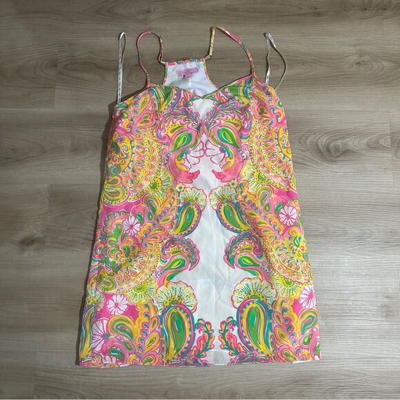 Lilly Pulitzer Dusk Hotty Pink Double Trouble Engineered Silk Slip Dress Small - Picture 9 of 13